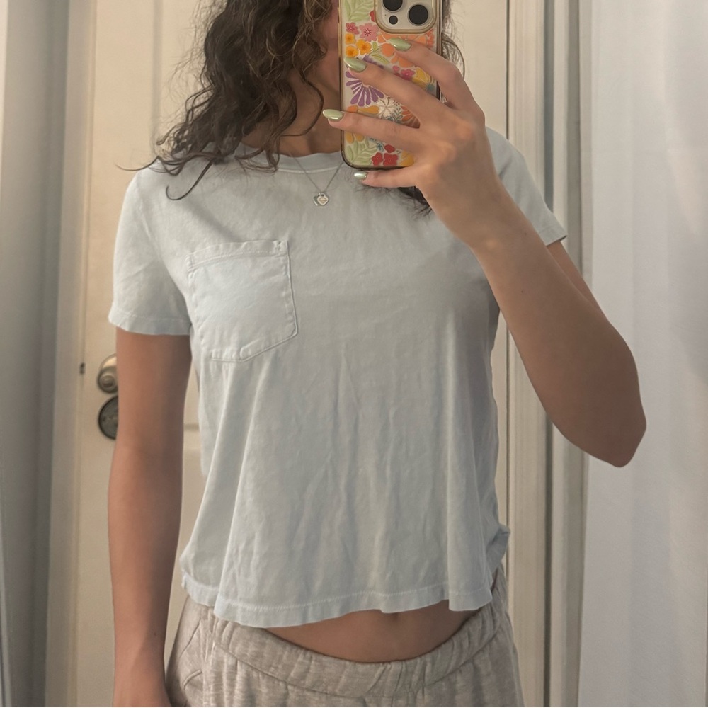 a.n.a Pale Blue Short Sleeve Pocket Tee - Women's Casual Top